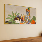 Shri Krishna with Gopis & Cows Pichwai Canvas Wall Painting – Traditional Indian Decor