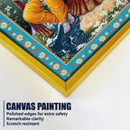 Shri Krishna with Radha Rani Floral Border Vertical Canvas Wall Painting