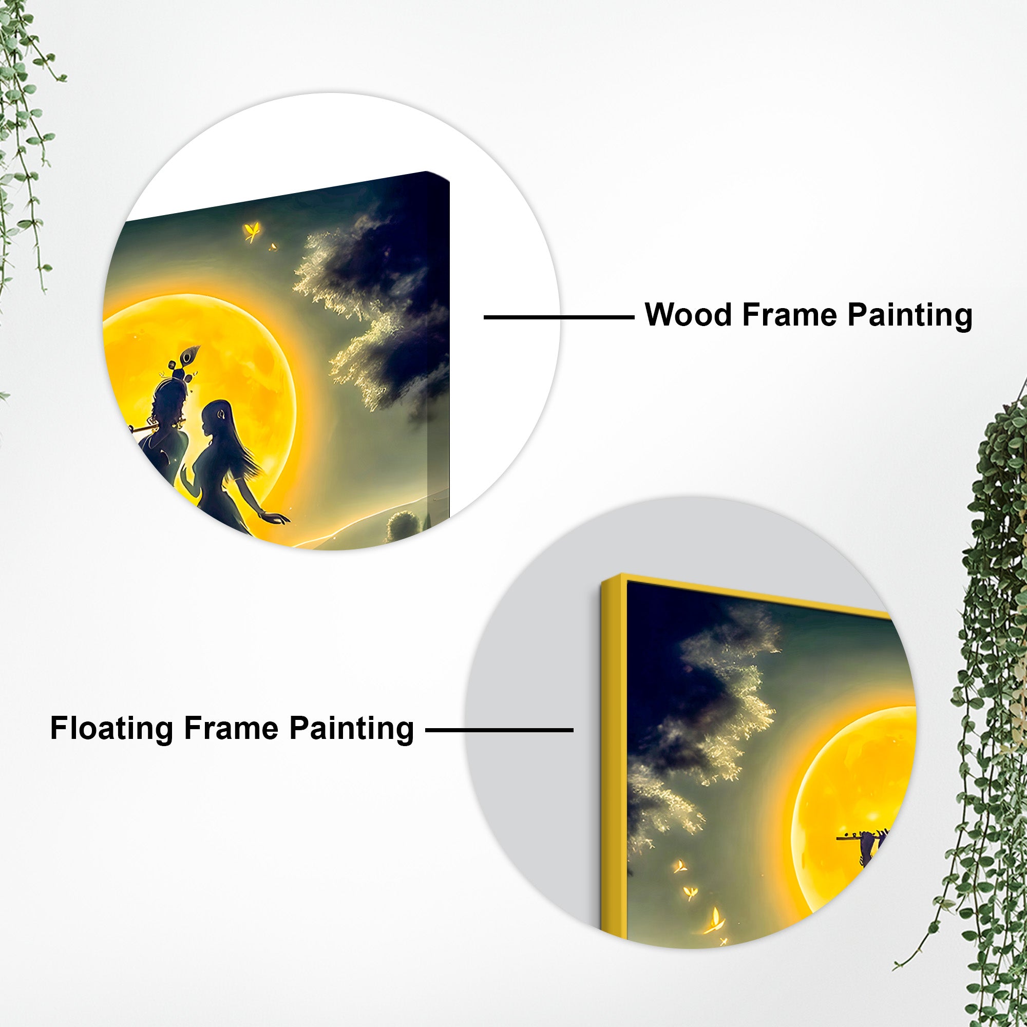 Shri Radha Krishna Moonlit Landscape Canvas Wall Painting for Home & Office – Modern Spiritual Wall Decor