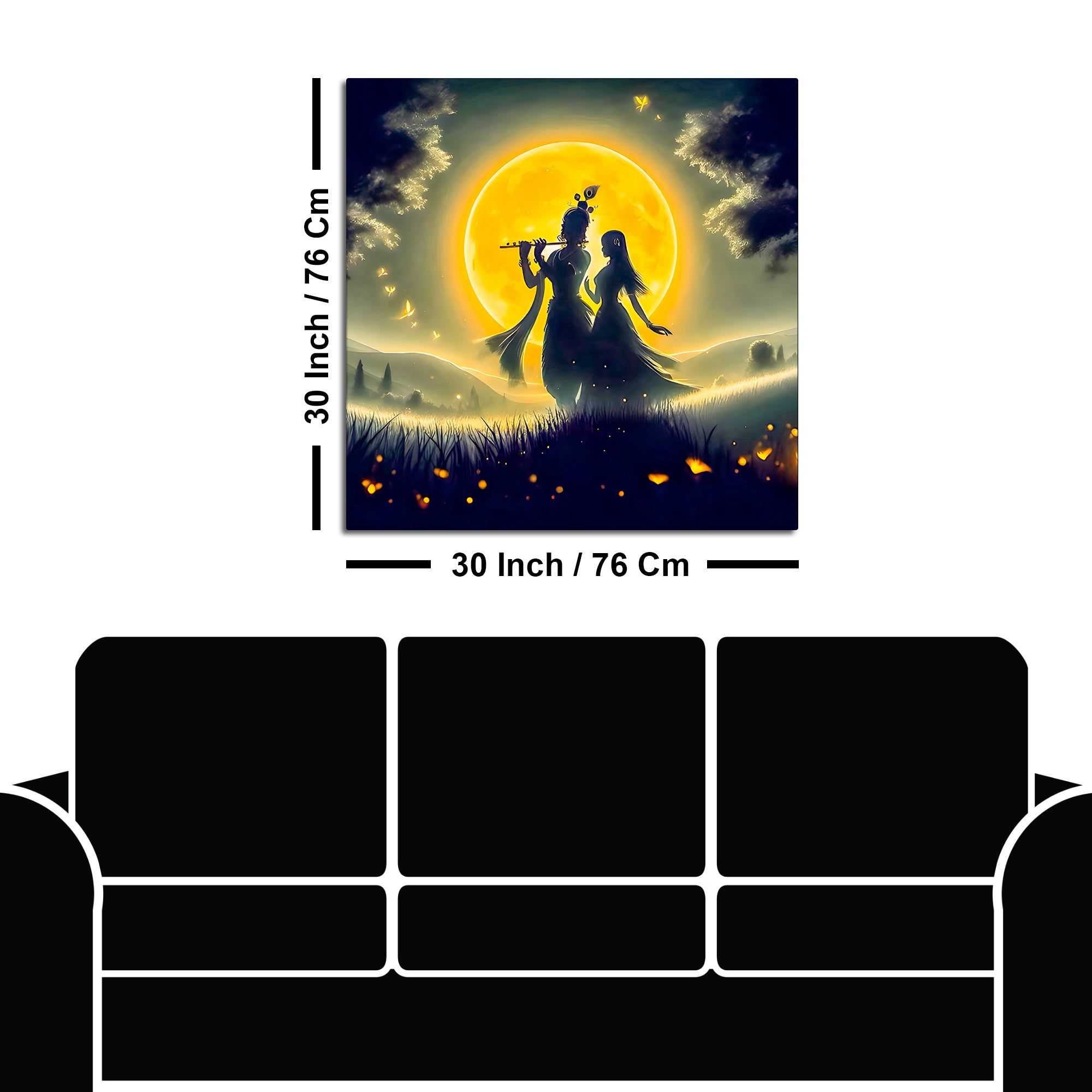 Shri Radha Krishna Moonlit Landscape Canvas Wall Painting for Home & Office – Modern Spiritual Wall Decor