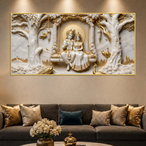 Shri Radha Krishna on Sacred Floral Swing 3D Canvas Wall Painting