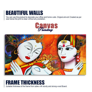 Shri Radha Krishna Playing with Flute Canvas Wall Painting