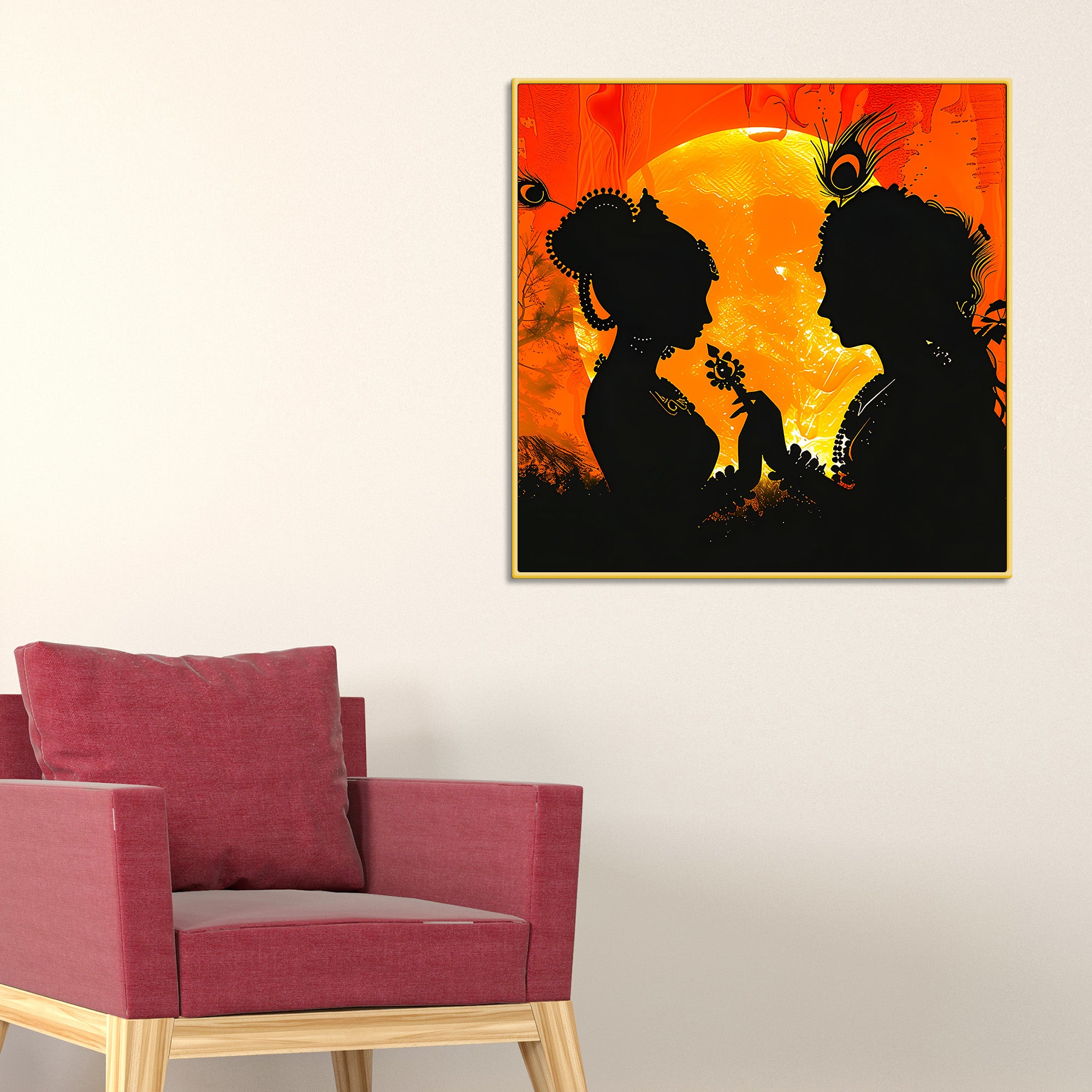 Shri Radha Krishna Silhouette Wall Painting for Home & Office – Modern Spiritual Wall Decor