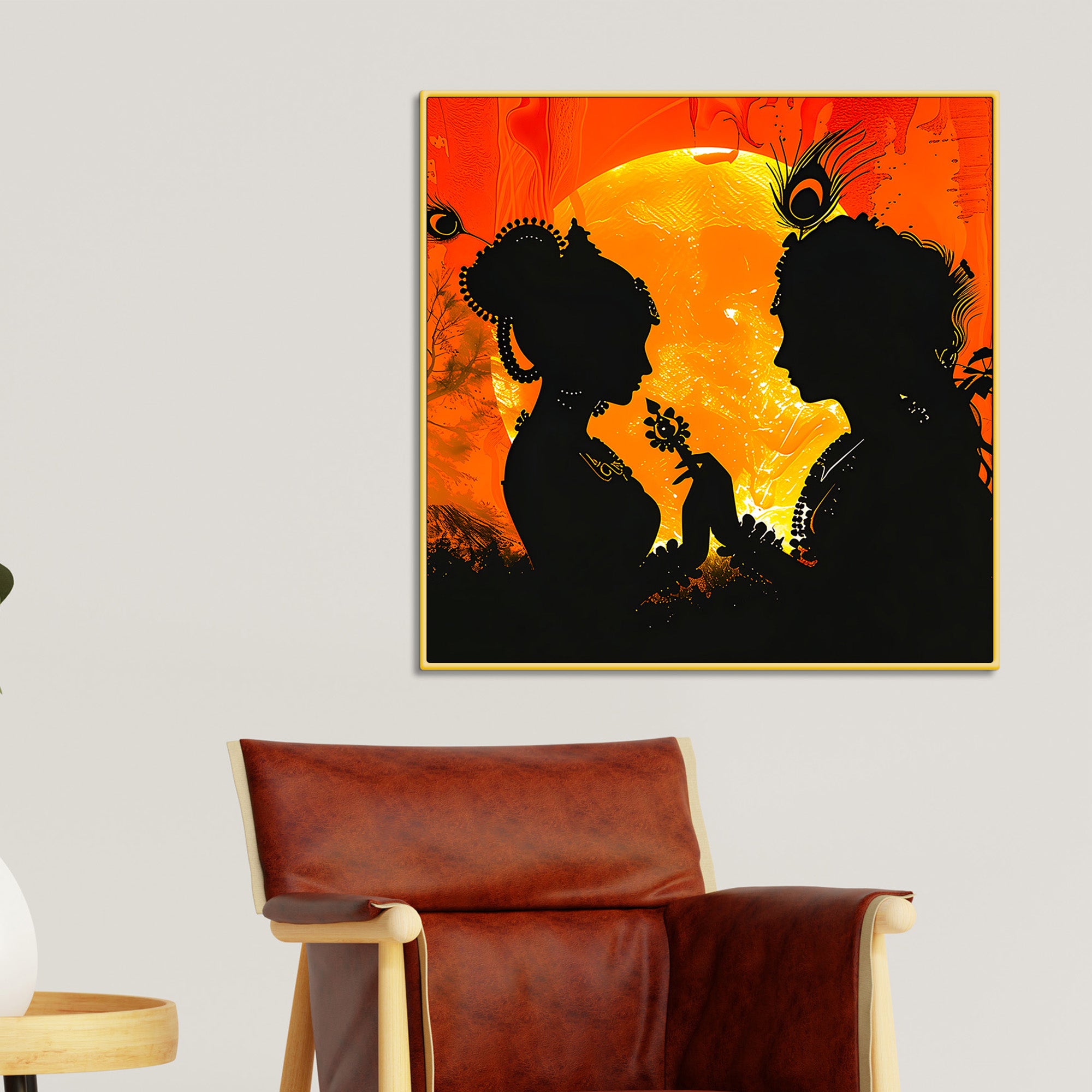 Shri Radha Krishna Silhouette Wall Painting for Home & Office – Modern Spiritual Wall Decor