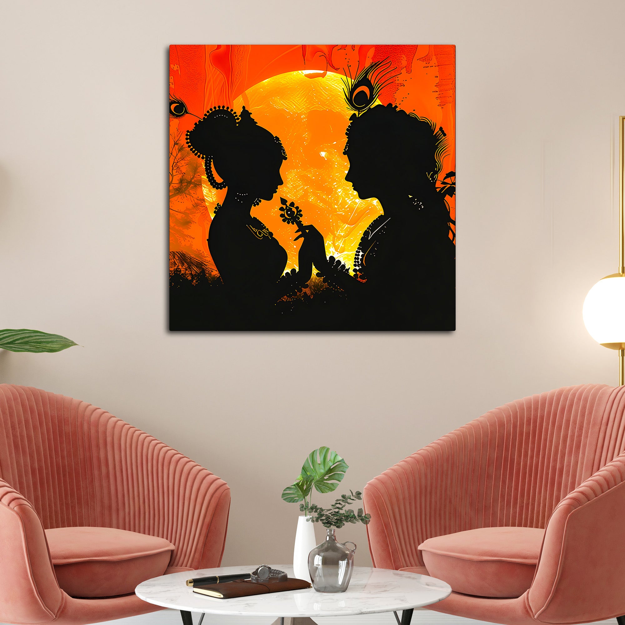 Shri Radha Krishna Silhouette Wall Painting for Home & Office – Modern Spiritual Wall Decor