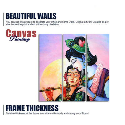 Shri Radha Krishna with Flute Wall Painting Set of 3