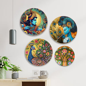 Shri Ram and Shri Krishna Premium Wall Plates Painting Set of Four