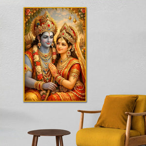 Shri Ram & Mata Sita Floating Frame Crystal Wall Painting