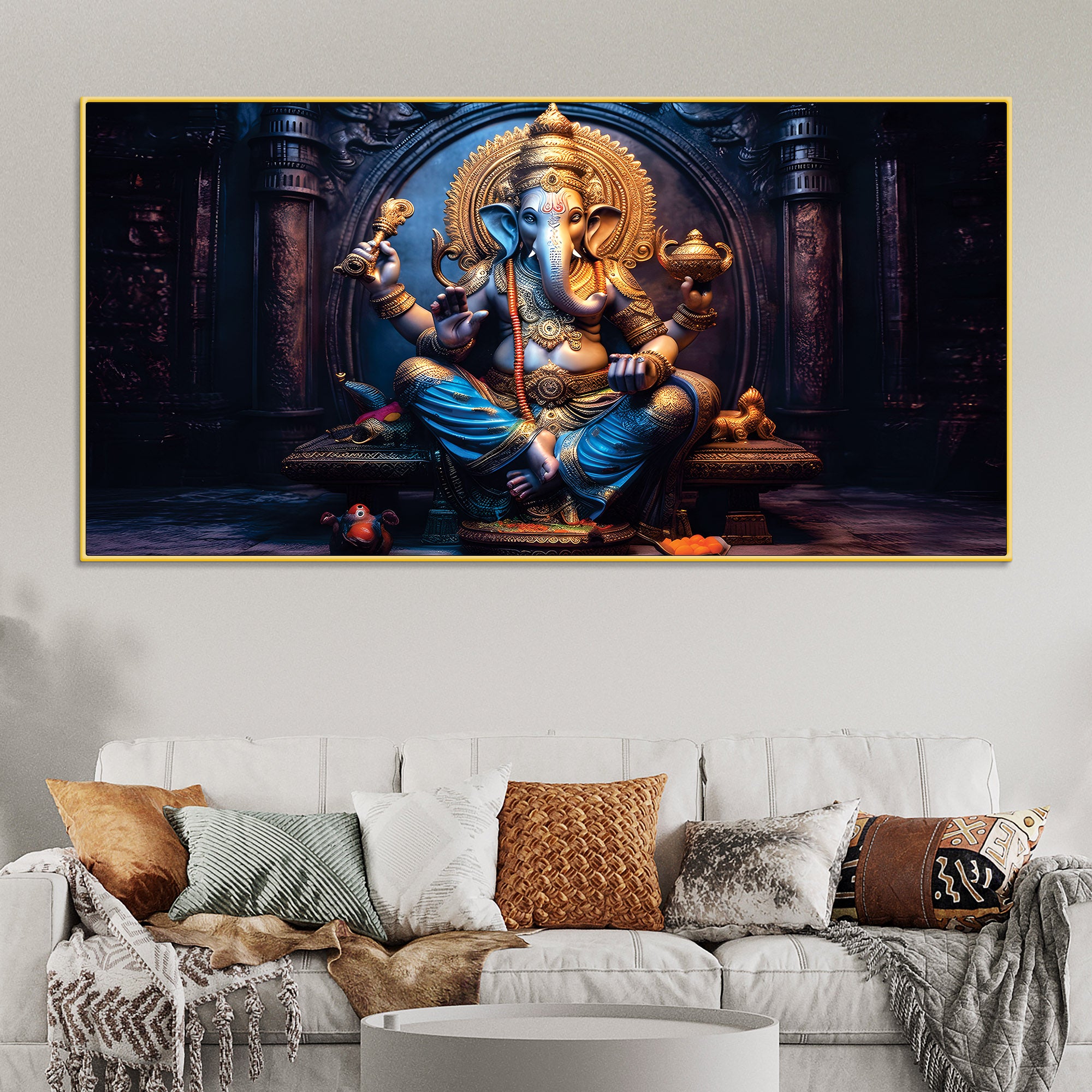 shri-vighnaharta-lord-ganesha-auspicious-golden-sculpture-canvas-wall-painting-for-home