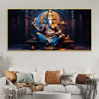 shri-vighnaharta-lord-ganesha-auspicious-golden-sculpture-canvas-wall-painting-for-home