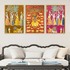 Shrinath Ji and Gopi Canvas Wall Painting Set of Three
