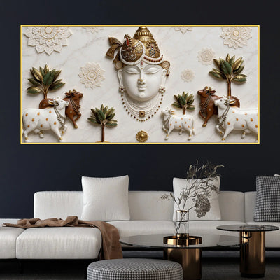 Shrinath Ji and Sacred cows 3D Canvas Wall Painting