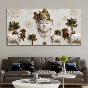 Shrinath Ji and Sacred cows 3D Canvas Wall Painting