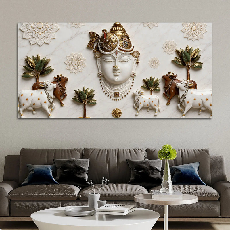 Shrinath Ji and Sacred cows 3D Canvas Wall Painting