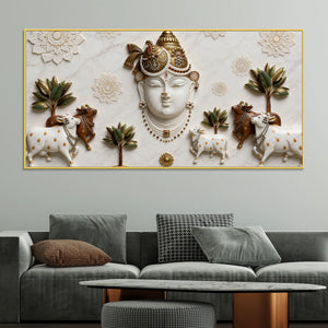 Shrinath Ji and Sacred cows 3D Canvas Wall Painting