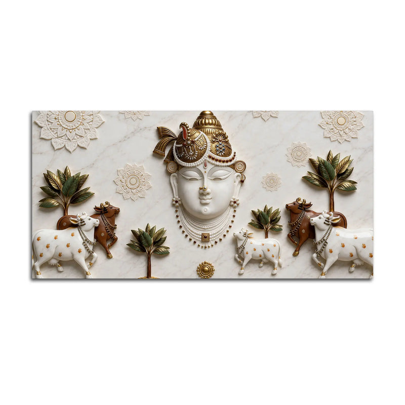 Shrinath Ji and Sacred cows 3D Canvas Wall Painting