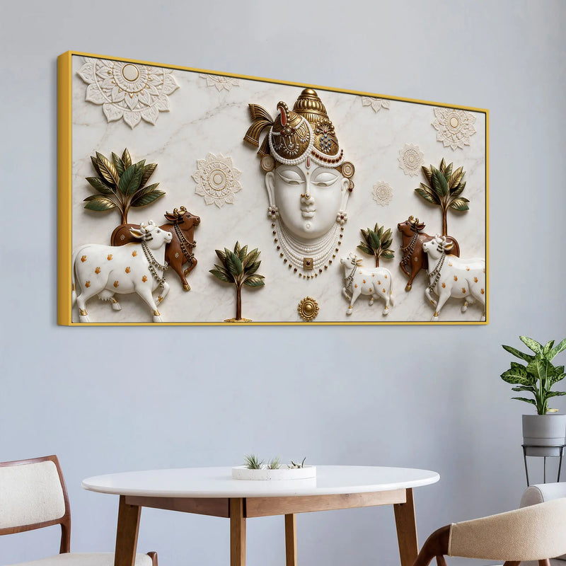 Shrinath Ji and Sacred cows 3D Canvas Wall Painting