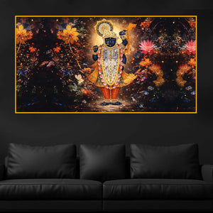 Shrinath Ji Bhagwan Crystal Glass Wall Painting with Floral Glow