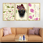 Shrinath Ji Face Pichwai Canvas Wall Painting Set of Three