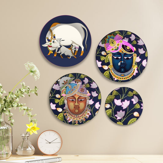 Shrinath ji Kamal Premium Wall Plates Painting Set of Four