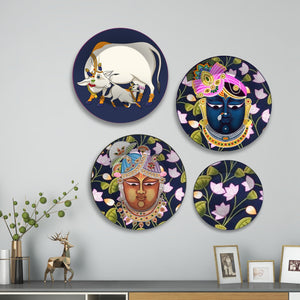 Shrinath ji Kamal Premium Wall Plates Painting Set of Four