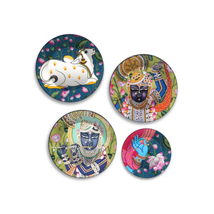 Shrinath ji Pichwai Art Wall Plates Painting Set of Four