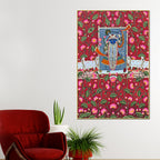 Shrinath Ji Surrounded by Sacred Lotus and Cows Pichwai Canvas Wall Painting