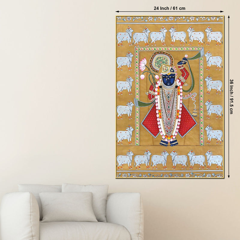 Shrinathji in Majestic Adornment with Sacred Cows Pichwai Canvas Wall Painting