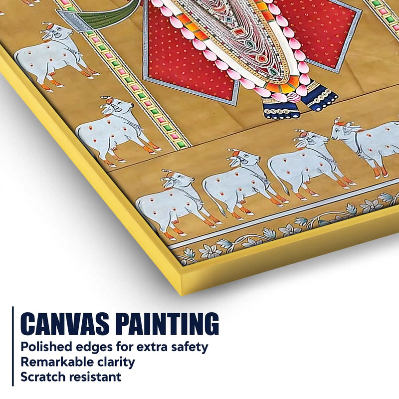 Shrinathji in Majestic Adornment with Sacred Cows Pichwai Canvas Wall Painting