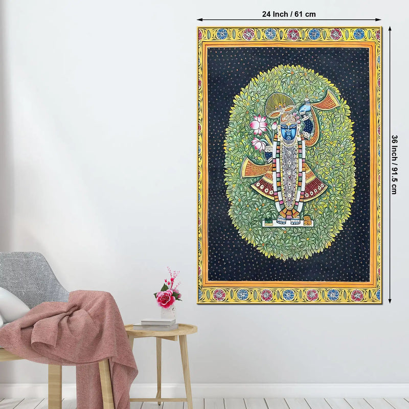 Shrinathji in the Sacred Lotus Garden Traditional Pichwai Canvas Wall Painting