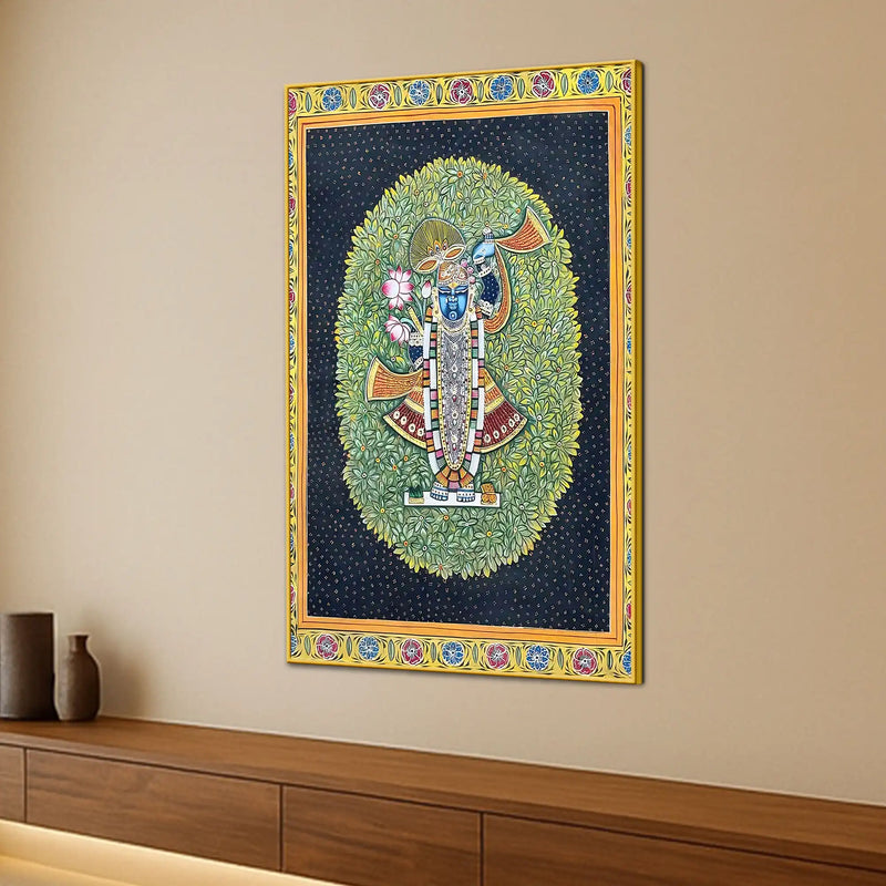 Shrinathji in the Sacred Lotus Garden Traditional Pichwai Canvas Wall Painting