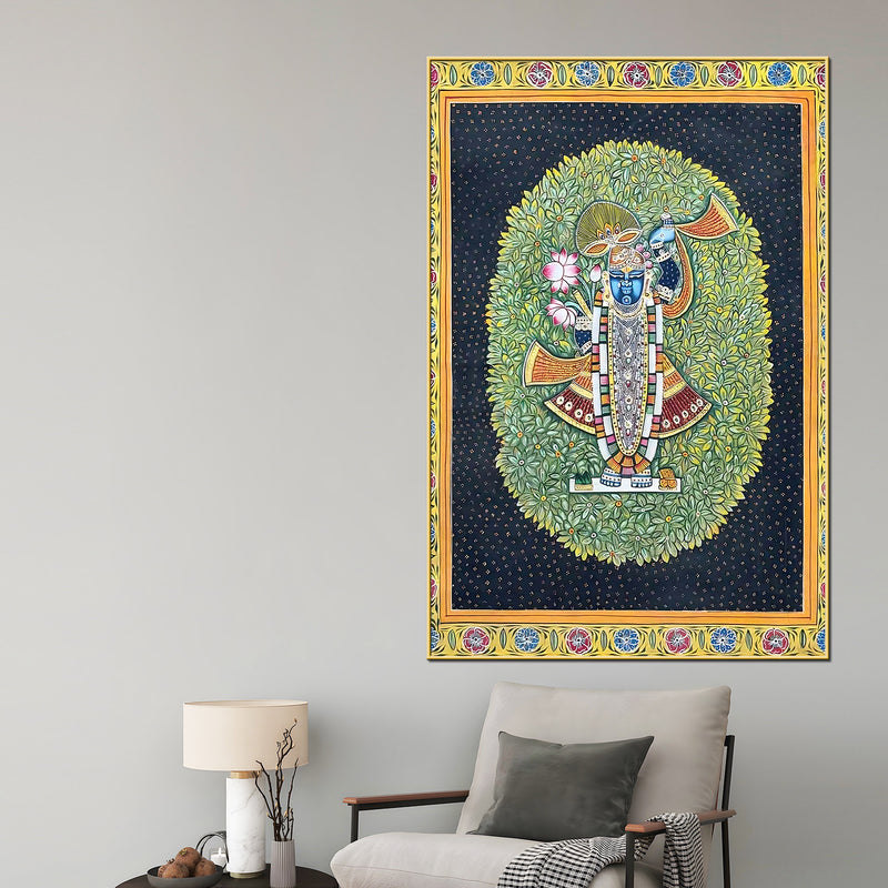 Shrinathji in the Sacred Lotus Garden Traditional Pichwai Canvas Wall Painting