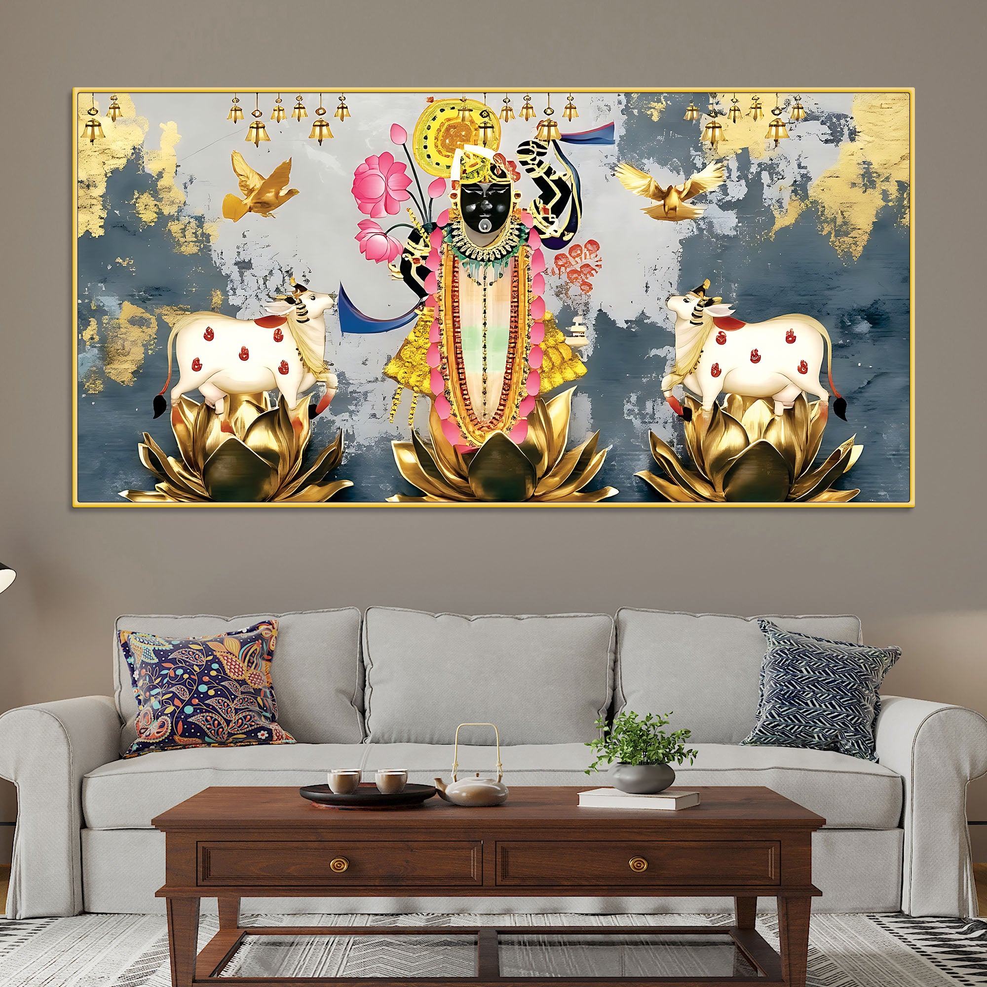 Shrinathji Krishna Pichwai Art Canvas Wall Painting