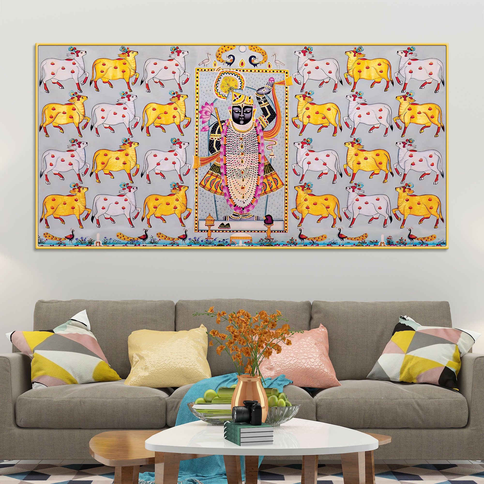 Shrinathji Pichwai Art Wall Painting with Sacred Cows