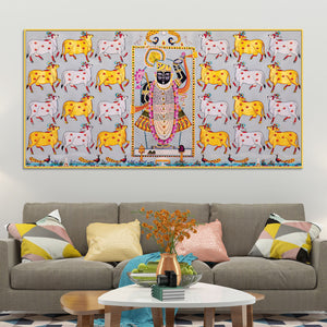 Shrinathji Pichwai Art Wall Painting with Sacred Cows