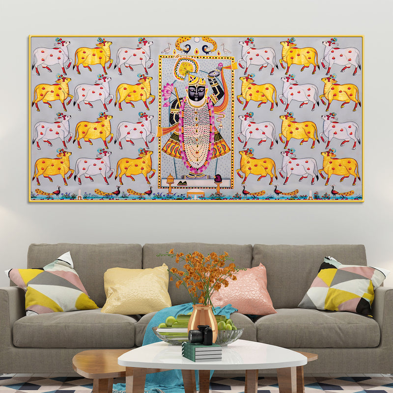 Shrinathji Pichwai Art Wall Painting with Sacred Cows