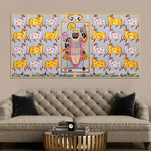 Shrinathji Pichwai Art Wall Painting with Sacred Cows
