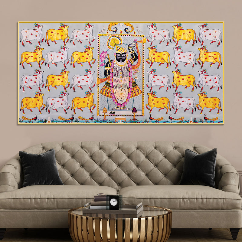 Shrinathji Pichwai Art Wall Painting with Sacred Cows