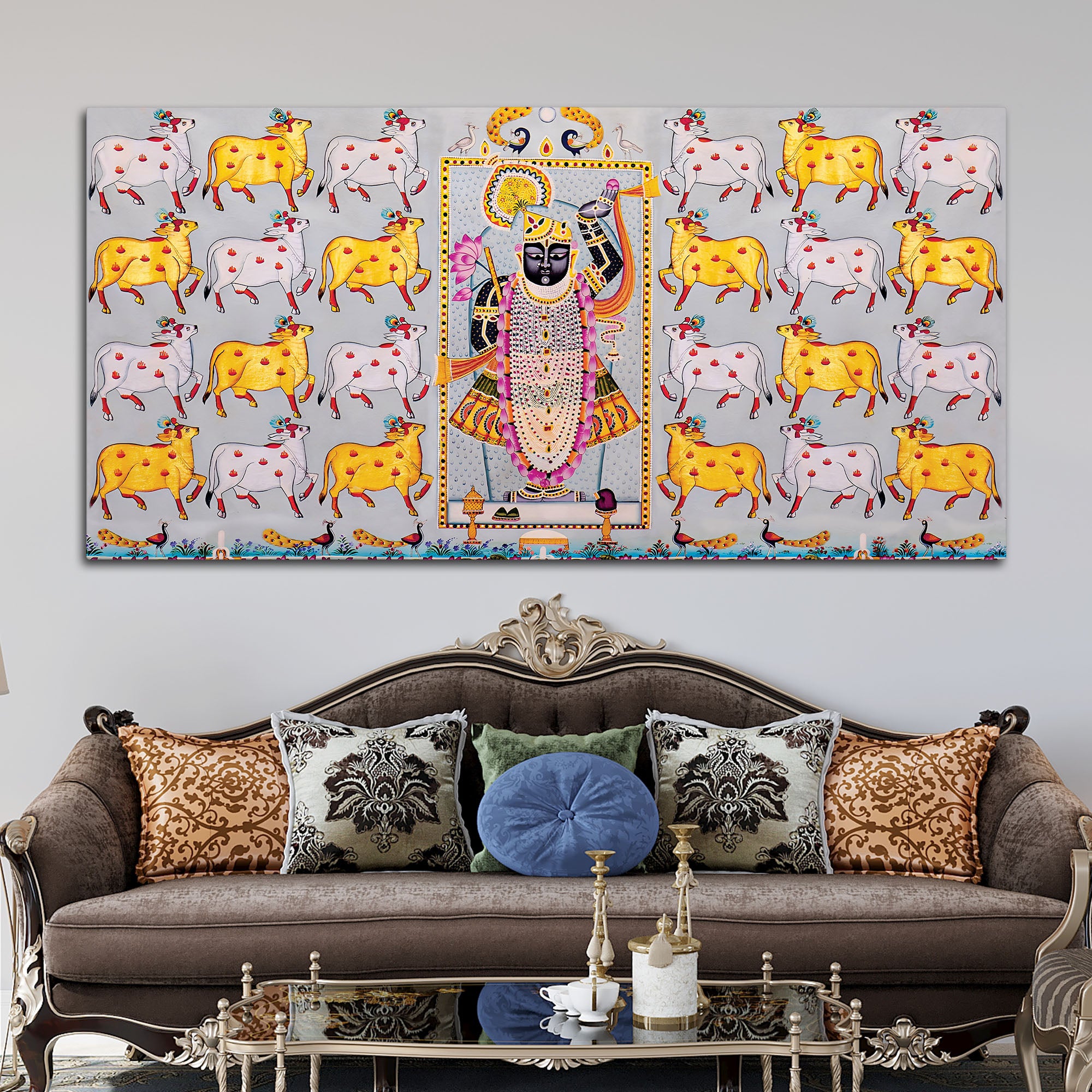 Shrinathji Pichwai Art Wall Painting with Sacred Cows