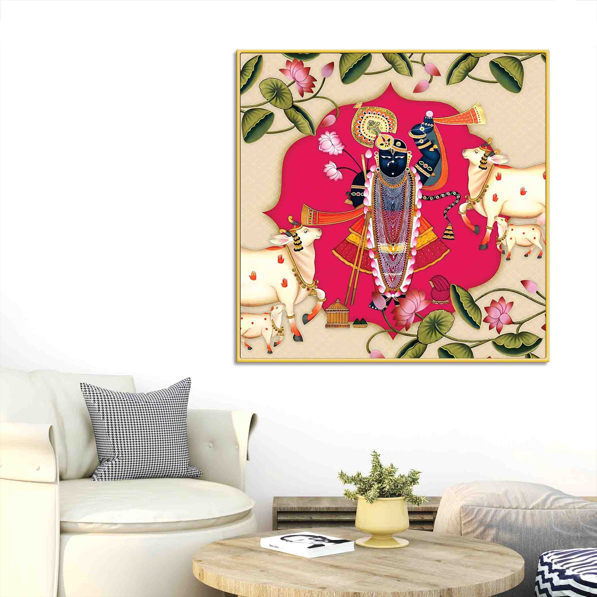 Shrinathji Pichwai Art with Cows Wall Painting| Indian Devotional Wall Décor
