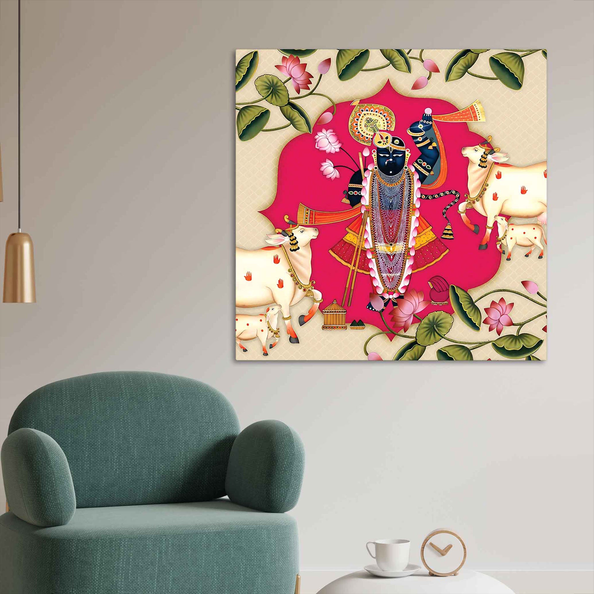 Shrinathji Pichwai Art with Cows Wall Painting| Indian Devotional Wall Décor