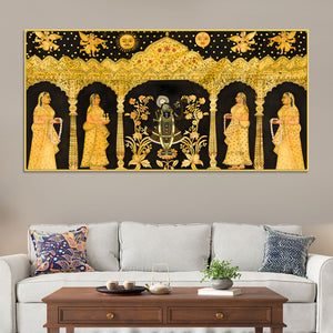 Shrinathji Pichwai Canvas Painting with Gopis – Nathdwara Art
