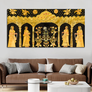 Shrinathji Pichwai Canvas Painting with Gopis – Nathdwara Art