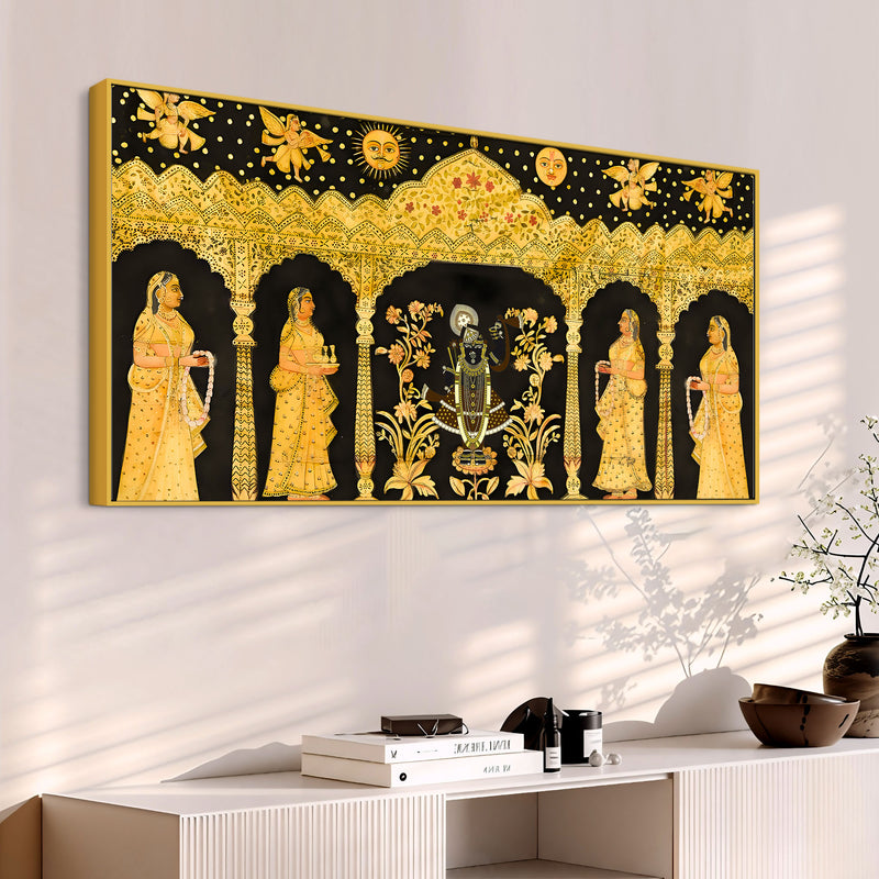 Shrinathji Pichwai Canvas Painting with Gopis – Nathdwara Art