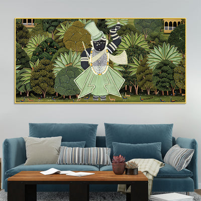 Shrinathji Pichwai Forest Scene Canvas Wall Painting