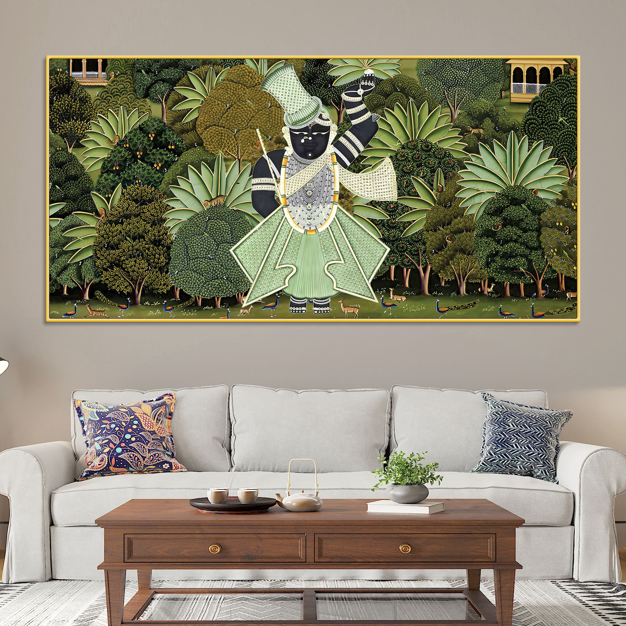 Shrinathji Pichwai Forest Scene Canvas Wall Painting
