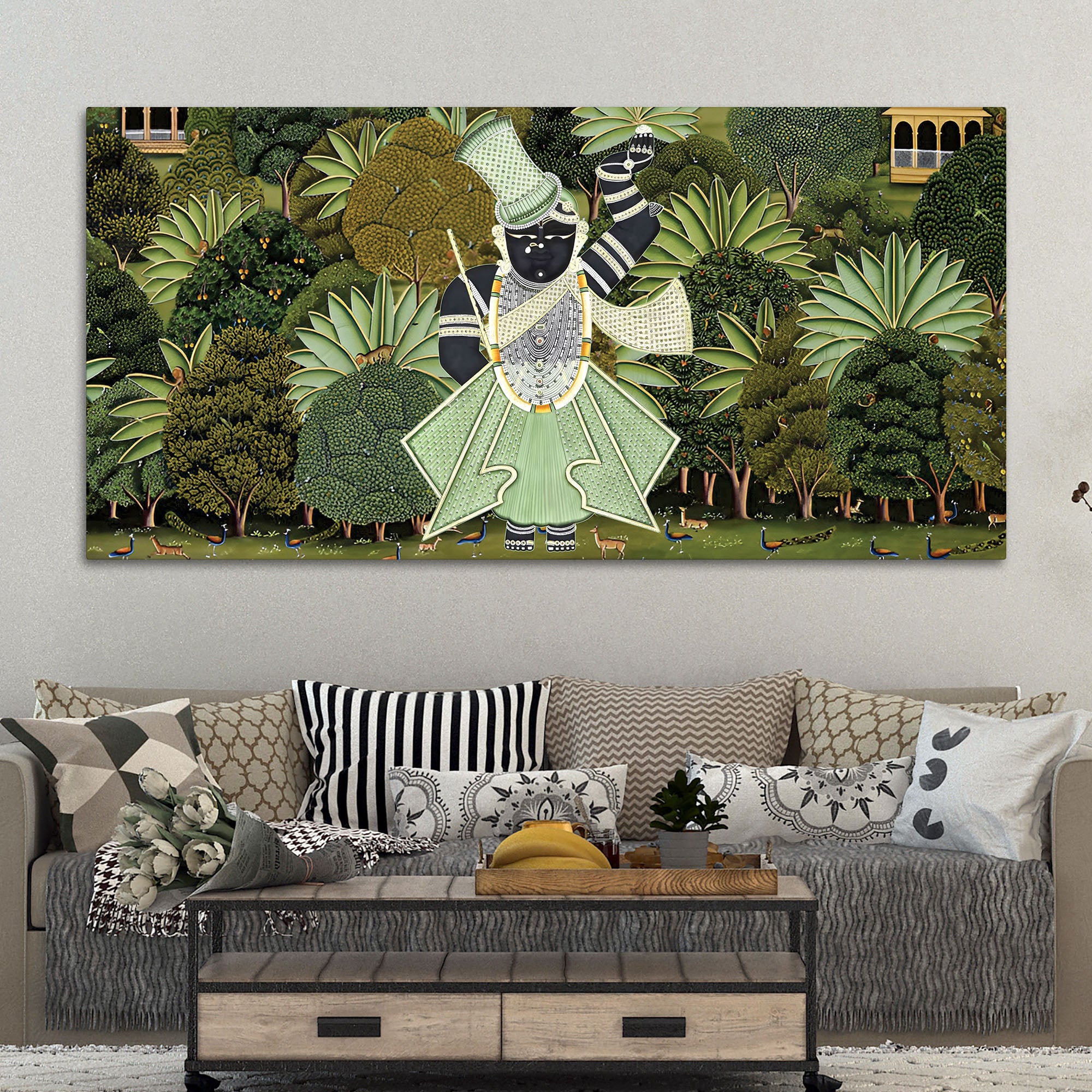 Shrinathji Pichwai Forest Scene Canvas Wall Painting