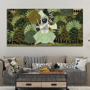 Shrinathji Pichwai Forest Scene Canvas Wall Painting
