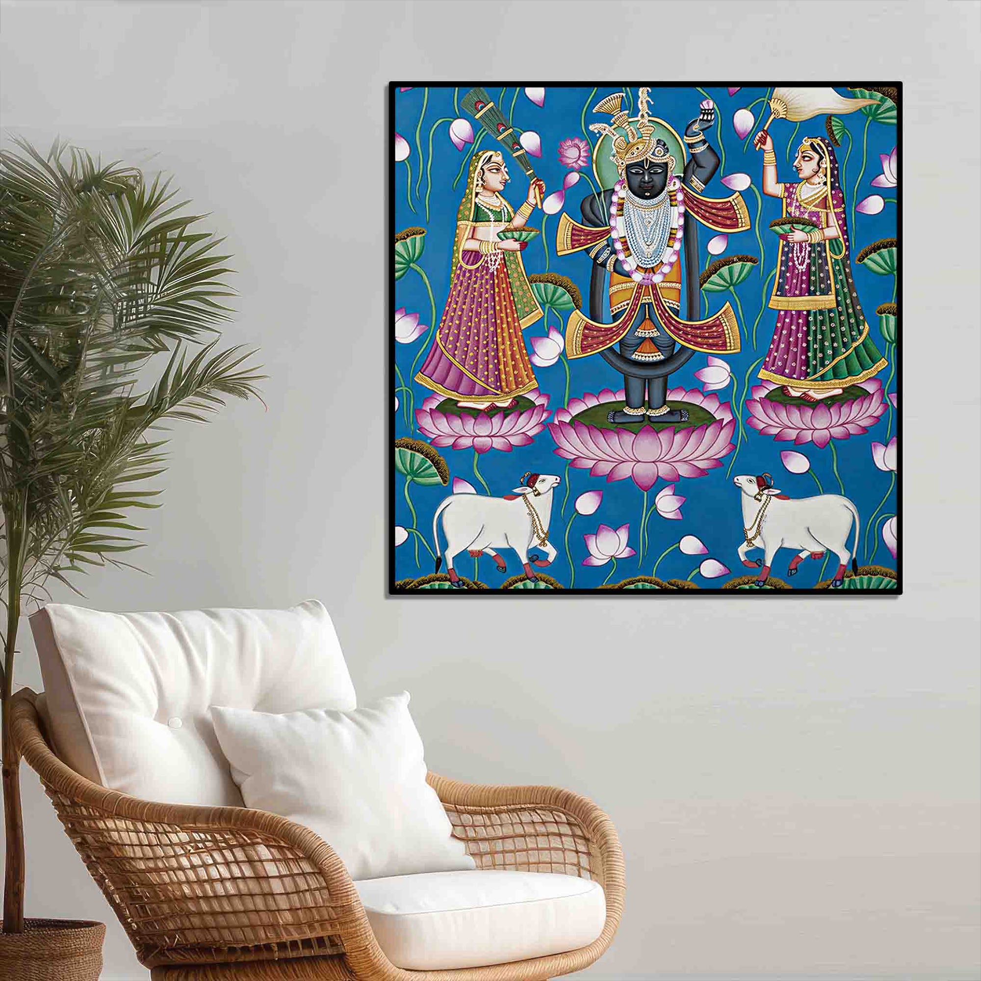  shrinathji-standing-on-lotus-pichwai-painting-sacred-pichwai-wall-decor