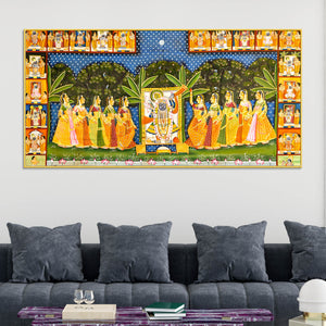 Shrinathji with Ashtasakhi Pichwai Canvas Painting – Nathdwara Wall Art